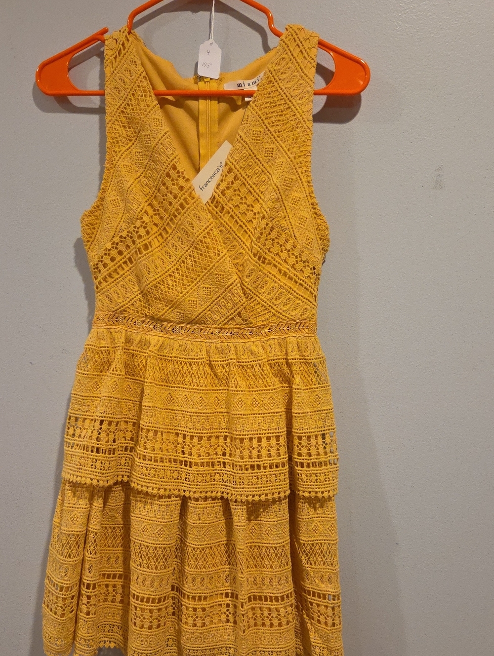 #4 miami Yellow Lace Tiered V-Neck Dress